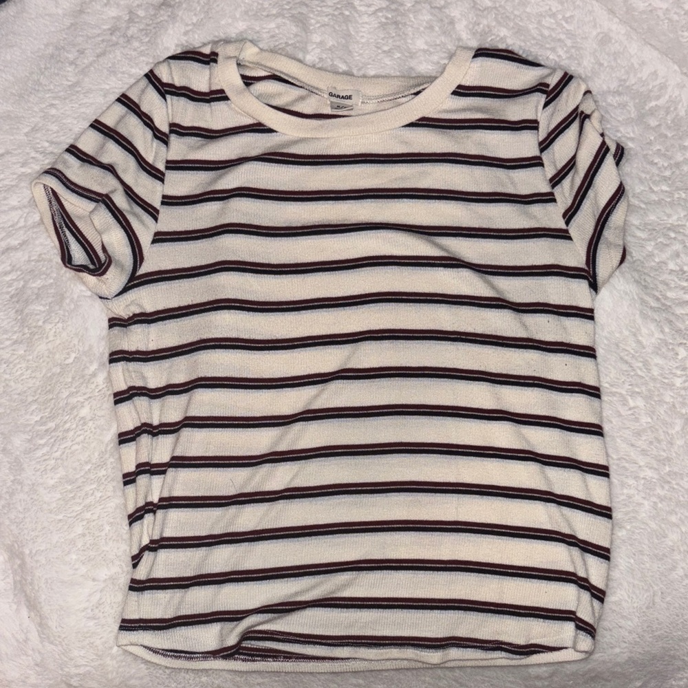 Garage Cream T-Shirt with Black and Brown Stripes